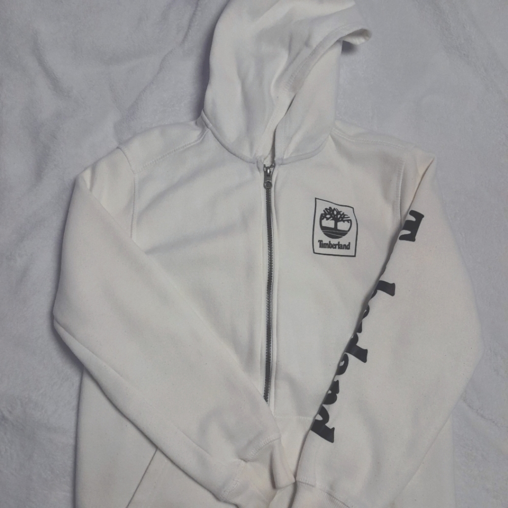 Boys timberland white zip up hoodie brand new, never been worn!